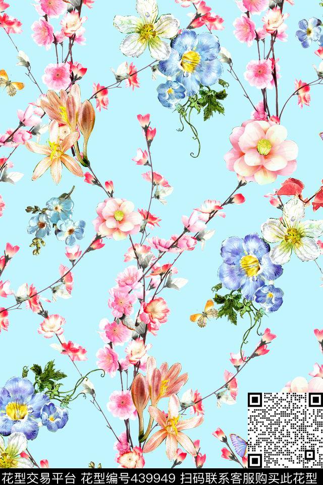 小清新桃花杏花数码印花华亿平台下载（图片编号: 439949） - 瓦栏（Walan）