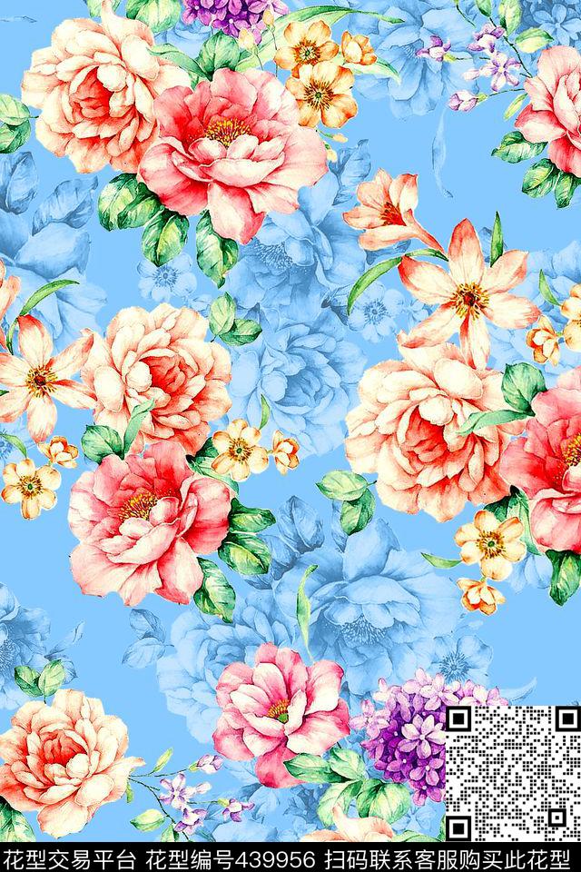 时尚手绘水彩数码印花华亿平台下载（图片编号: 439956） - 瓦栏（Walan）