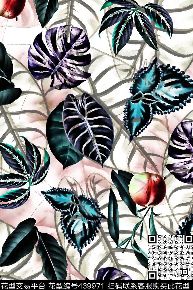 热带风情植物叶子植物花卉数码印花华亿平台下载（图片编号: 439971） - 瓦栏（Walan）