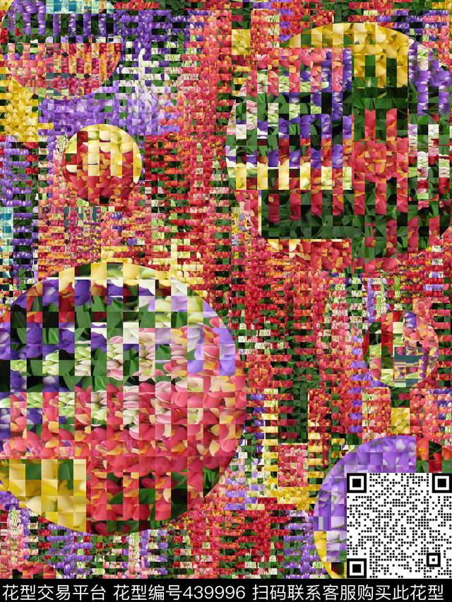 错乱格子花卉数码印花华亿平台下载（图片编号: 439996） - 瓦栏（Walan）