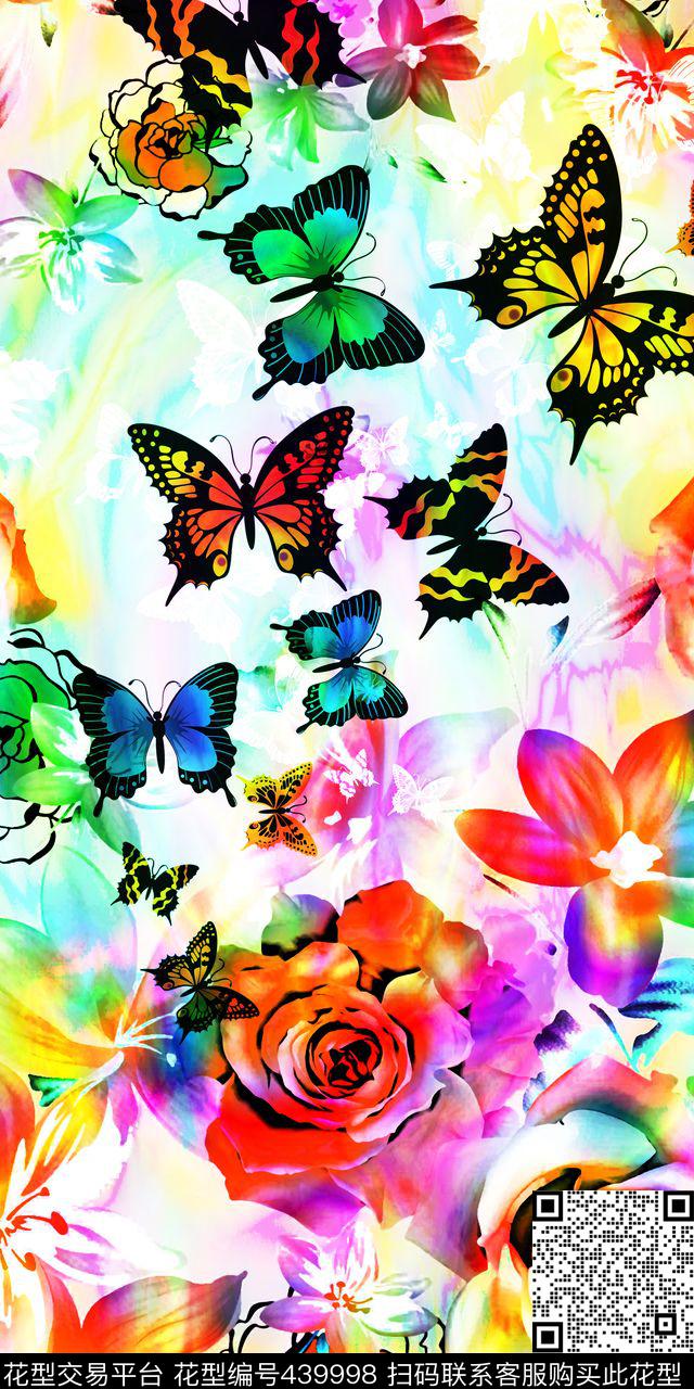 蝴蝶花卉幻彩数码印花华亿平台下载（图片编号: 439998） - 瓦栏（Walan）
