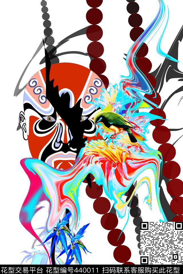 中国风脸谱水粉数码印花华亿平台下载（图片编号: 440011） - 瓦栏（Walan）