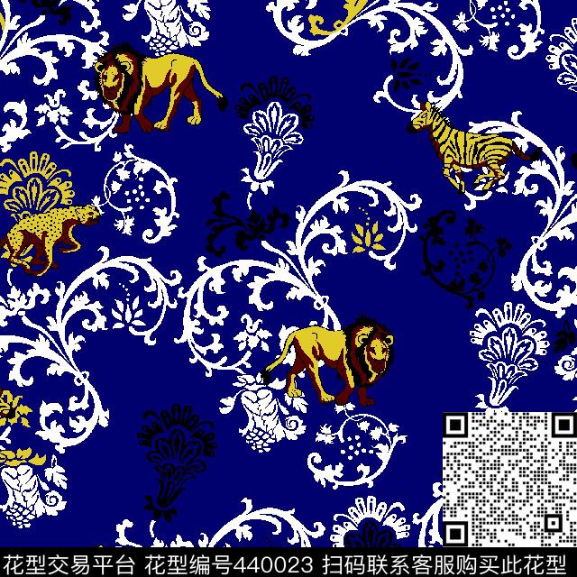 动物狮子斑马传统印花华亿平台下载（图片编号: 440023） - 瓦栏（Walan）