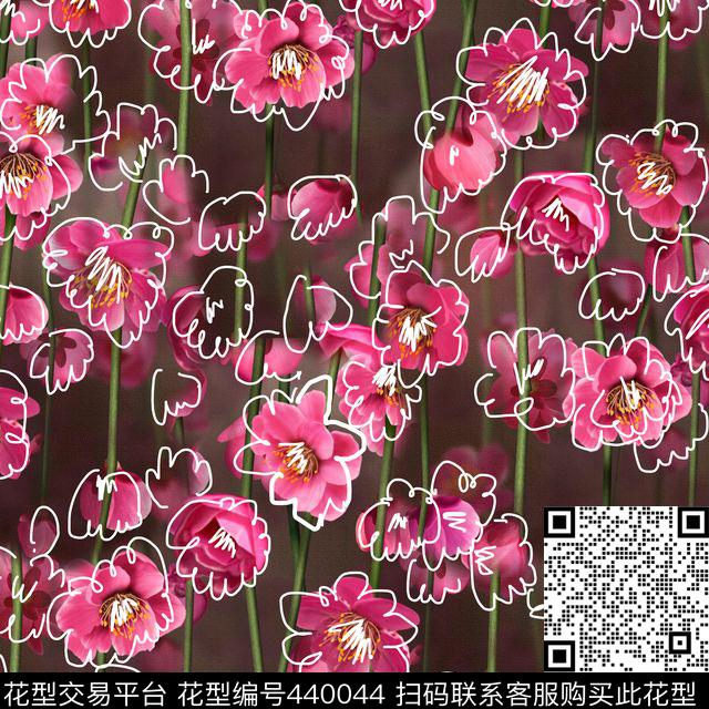 手绘梅花潮流华亿平台数码印花华亿平台下载（图片编号: 440044） - 瓦栏（Walan）