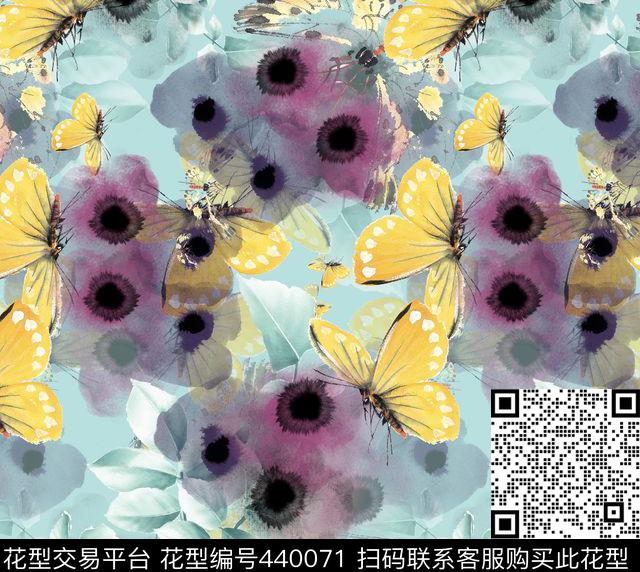 抽象淡雅墨迹水彩数码印花华亿平台下载（图片编号: 440071） - 瓦栏（Walan）