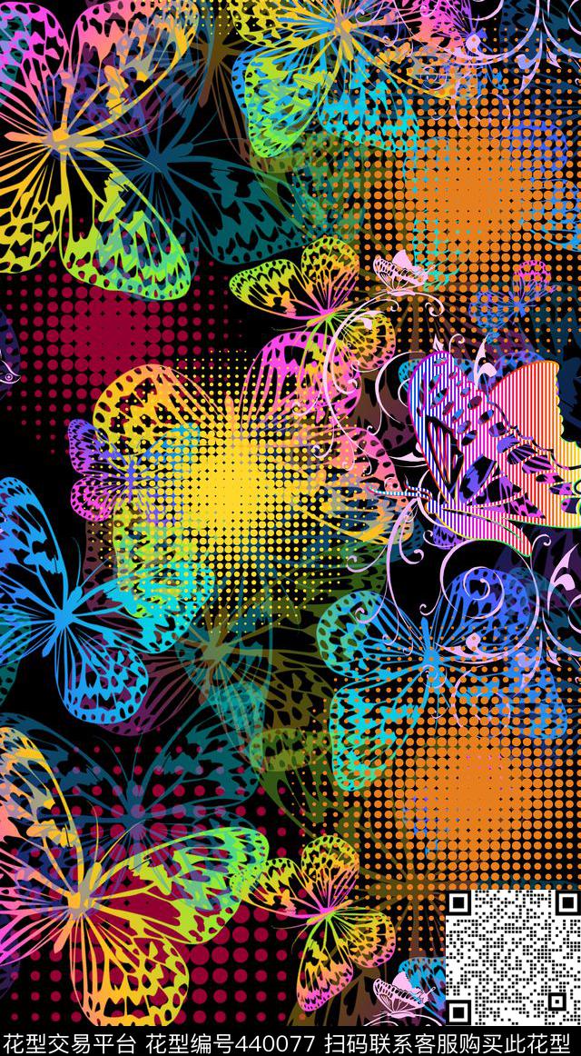 绚丽矢量色彩蝴蝶数码印花华亿平台下载（图片编号: 440077） - 瓦栏（Walan）