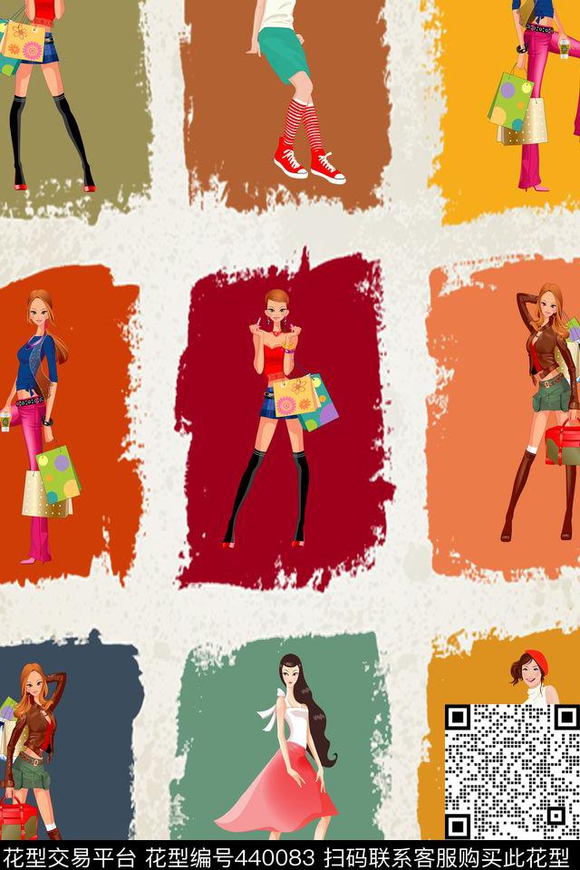 时尚美女水墨潮流女装传统印花华亿平台下载（图片编号: 440083） - 瓦栏（Walan）