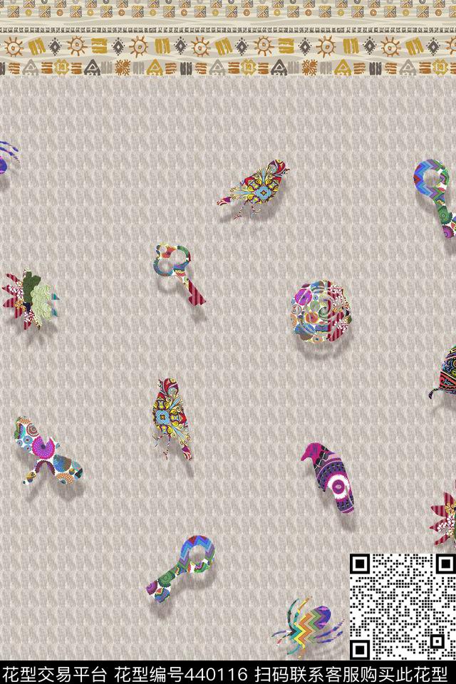 麻纹底动物花钥匙数码印花华亿平台下载（图片编号: 440116） - 瓦栏（Walan）