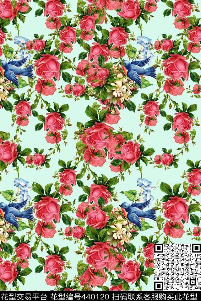 立体感花卉鸟数码印花华亿平台下载（图片编号: 440120） - 瓦栏（Walan）