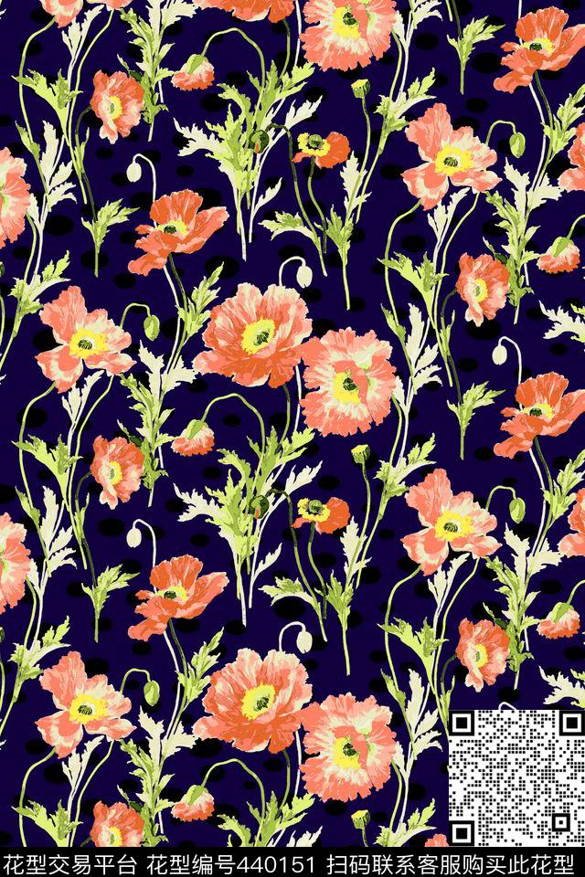 潮流时尚花卉罂粟花数码印花华亿平台下载（图片编号: 440151） - 瓦栏（Walan）