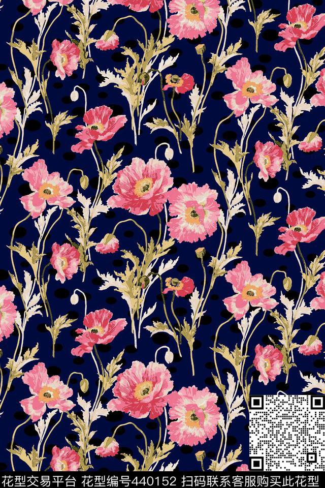 潮流时尚花卉罂粟花传统印花华亿平台下载（图片编号: 440152） - 瓦栏（Walan）