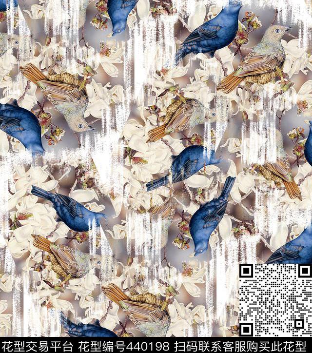 笔触花卉流行时尚大牌数码印花华亿平台下载（图片编号: 440198） - 瓦栏（Walan）