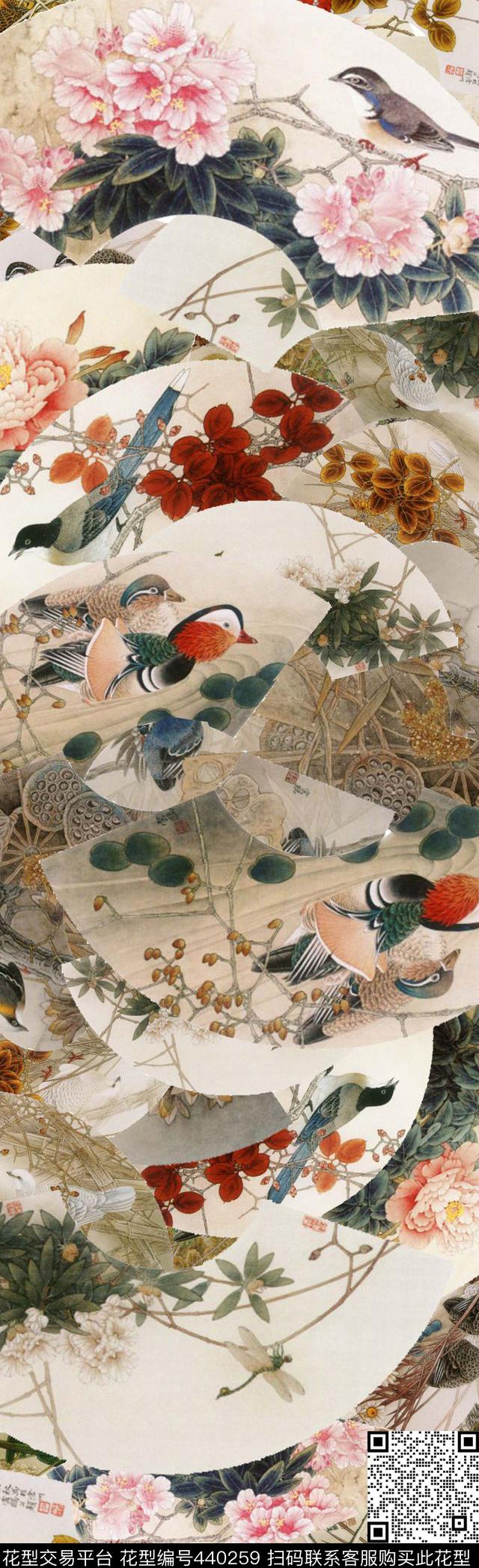 国画花鸟牡丹数码印花华亿平台下载（图片编号: 440259） - 瓦栏（Walan）