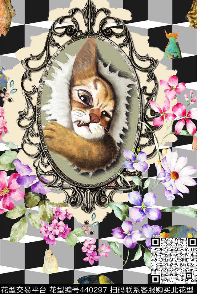 创意3D黑白方块花卉数码印花华亿平台下载（图片编号: 440297） - 瓦栏（Walan）