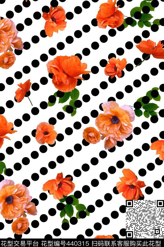 花卉波点叶子数码印花华亿平台下载（图片编号: 440315） - 瓦栏（Walan）
