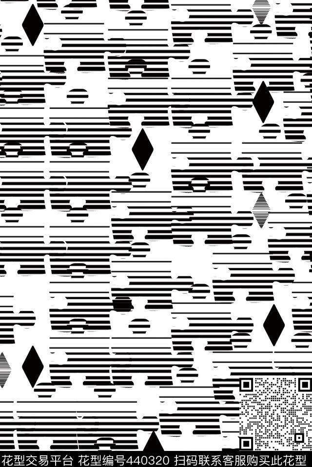 黑白菱形几何条纹传统印花华亿平台下载（图片编号: 440320） - 瓦栏（Walan）