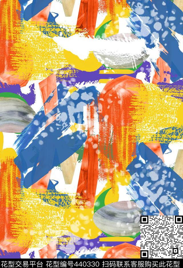 笔触抽象个性几何数码印花华亿平台下载（图片编号: 440330） - 瓦栏（Walan）