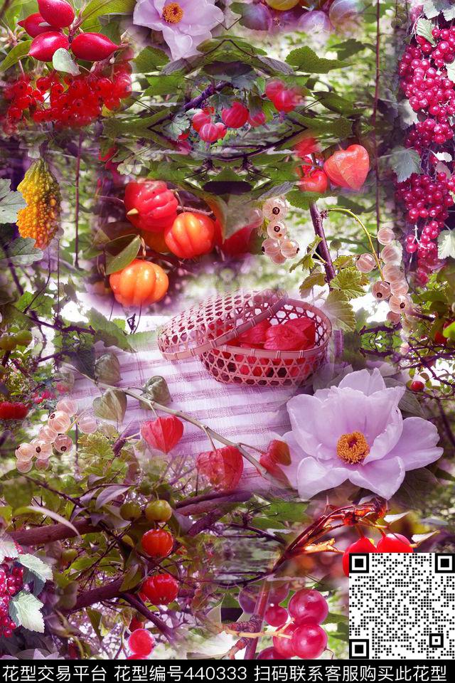 布纹灯笼果花朵数码印花华亿平台下载（图片编号: 440333） - 瓦栏（Walan）