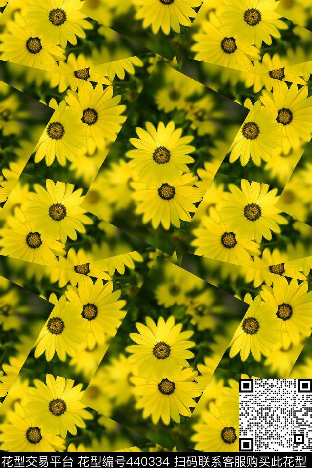 小清新黄色太阳花时尚数码印花华亿平台下载（图片编号: 440334） - 瓦栏（Walan）