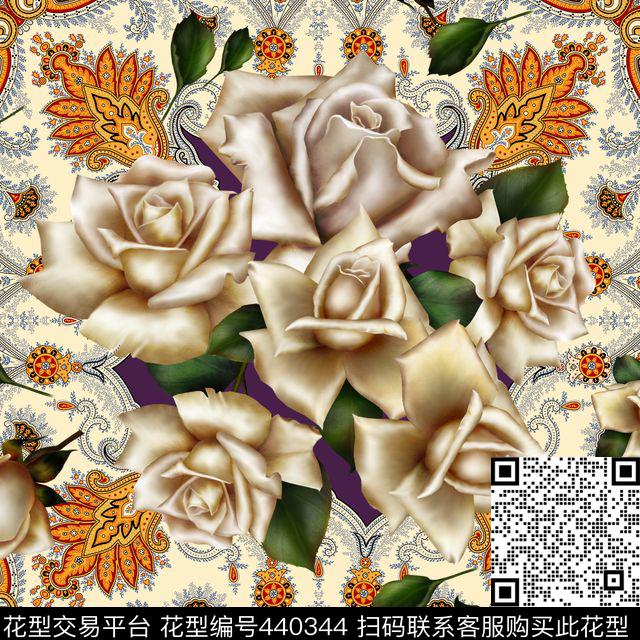 复古玫瑰精细花纹数码印花华亿平台下载（图片编号: 440344） - 瓦栏（Walan）