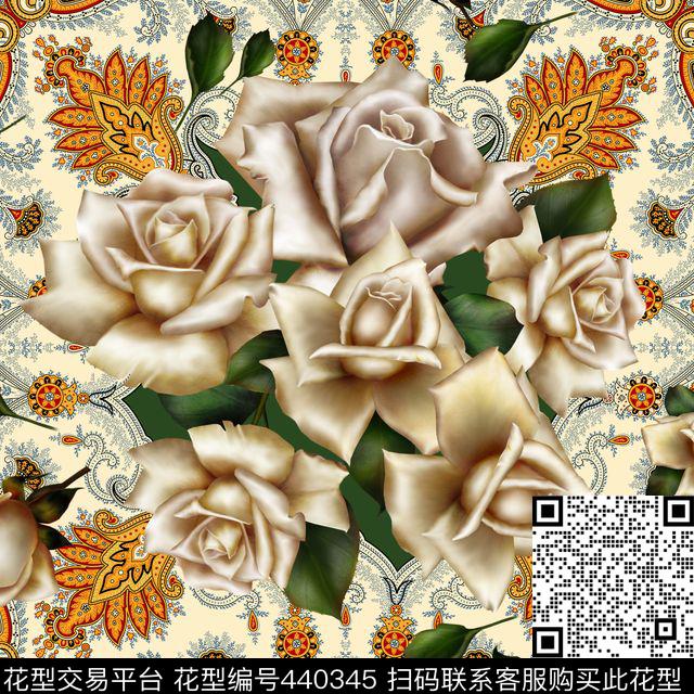 复古玫瑰精细花纹数码印花华亿平台下载（图片编号: 440345） - 瓦栏（Walan）
