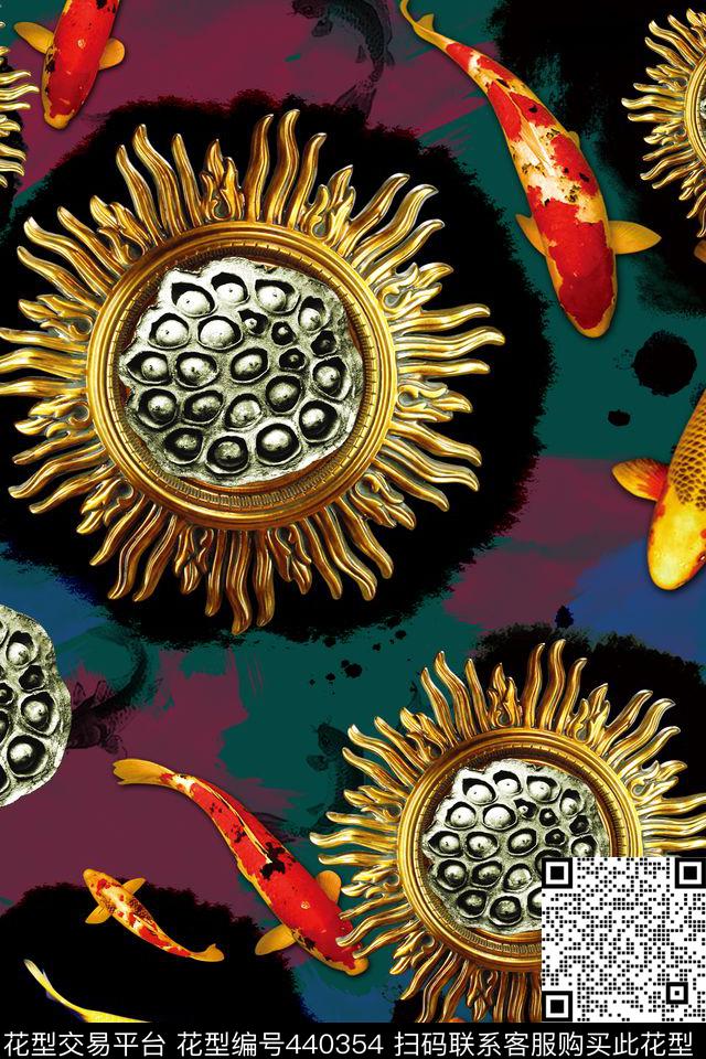 潮牌鲤鱼水墨数码印花华亿平台下载（图片编号: 440354） - 瓦栏（Walan）