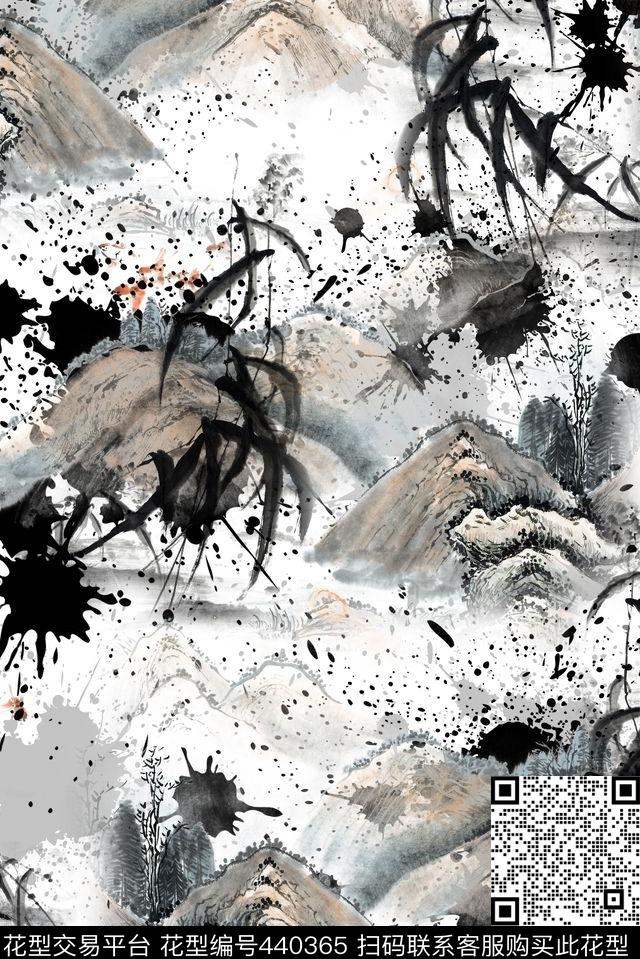 喷溅中国风水墨画、喷溅、纯底喷溅叠加数码印花华亿平台下载（图片编号: 440365） - 瓦栏（Walan）