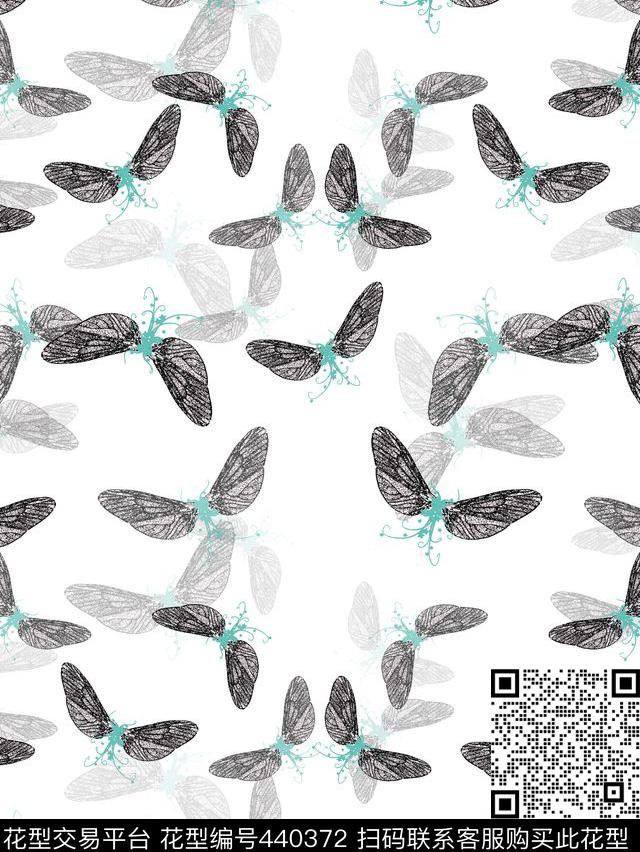 蝴蝶重叠抽象数码印花华亿平台下载（图片编号: 440372） - 瓦栏（Walan）