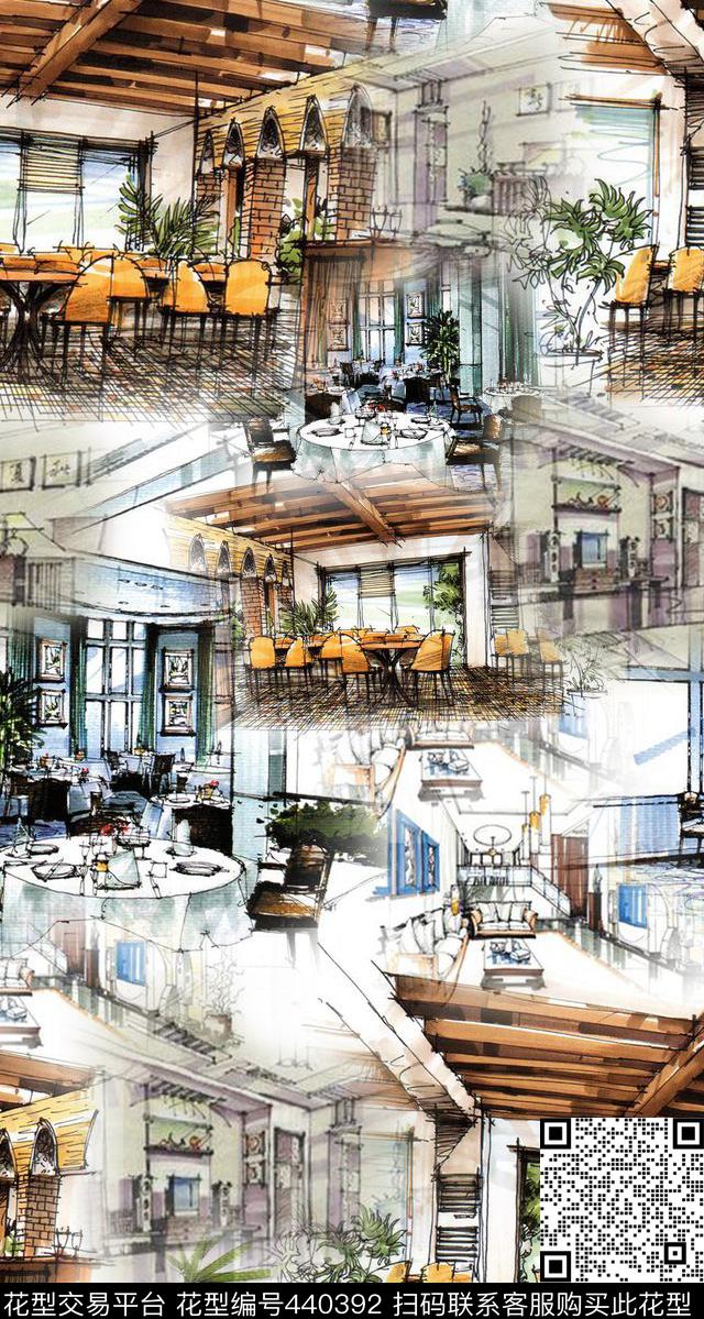 建筑手绘效果图数码印花华亿平台下载（图片编号: 440392） - 瓦栏（Walan）