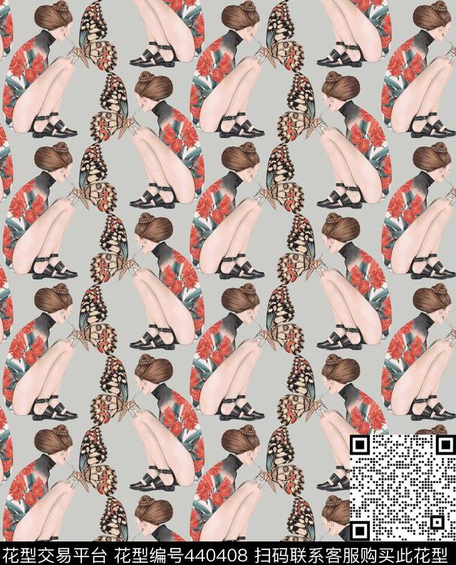 插画蝴蝶花卉数码印花华亿平台下载（图片编号: 440408） - 瓦栏（Walan）