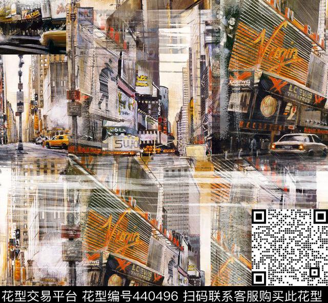 城市建筑男女装印花.欧美风数码印花华亿平台下载（图片编号: 440496） - 瓦栏（Walan）