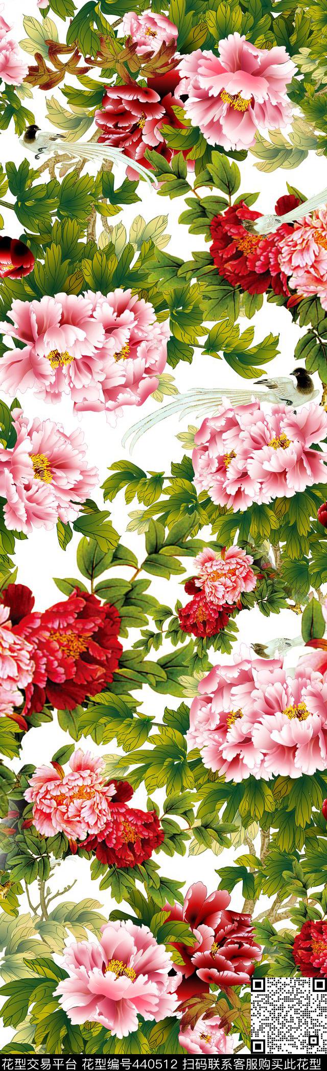 花鸟牡丹中国风数码印花华亿平台下载（图片编号: 440512） - 瓦栏（Walan）