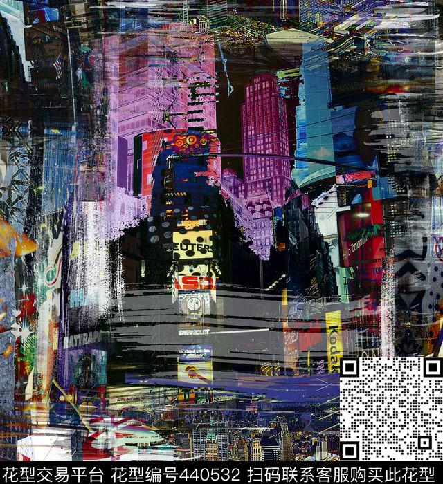 笔触数码印花城市建筑时尚抽象数码印花华亿平台下载（图片编号: 440532） - 瓦栏（Walan）