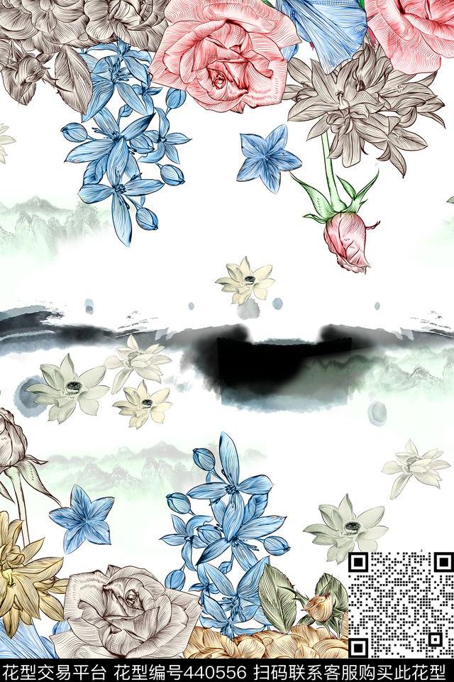 复古L.D~手绘L.D~水墨数码印花华亿平台下载（图片编号: 440556） - 瓦栏（Walan）