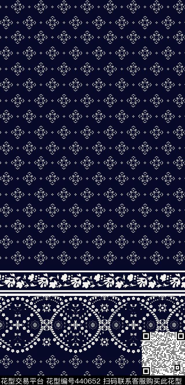 黑白花几何休闲传统印花华亿平台下载（图片编号: 440652） - 瓦栏（Walan）