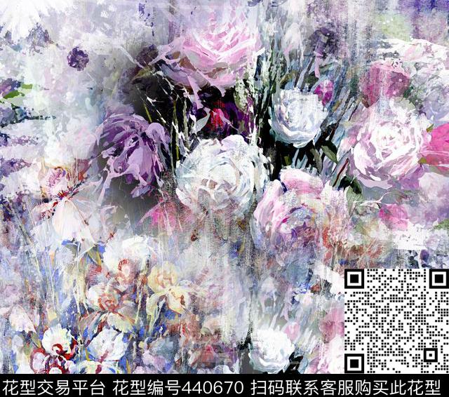 笔触抽象粉色花抽象模糊数码印花华亿平台下载（图片编号: 440670） - 瓦栏（Walan）