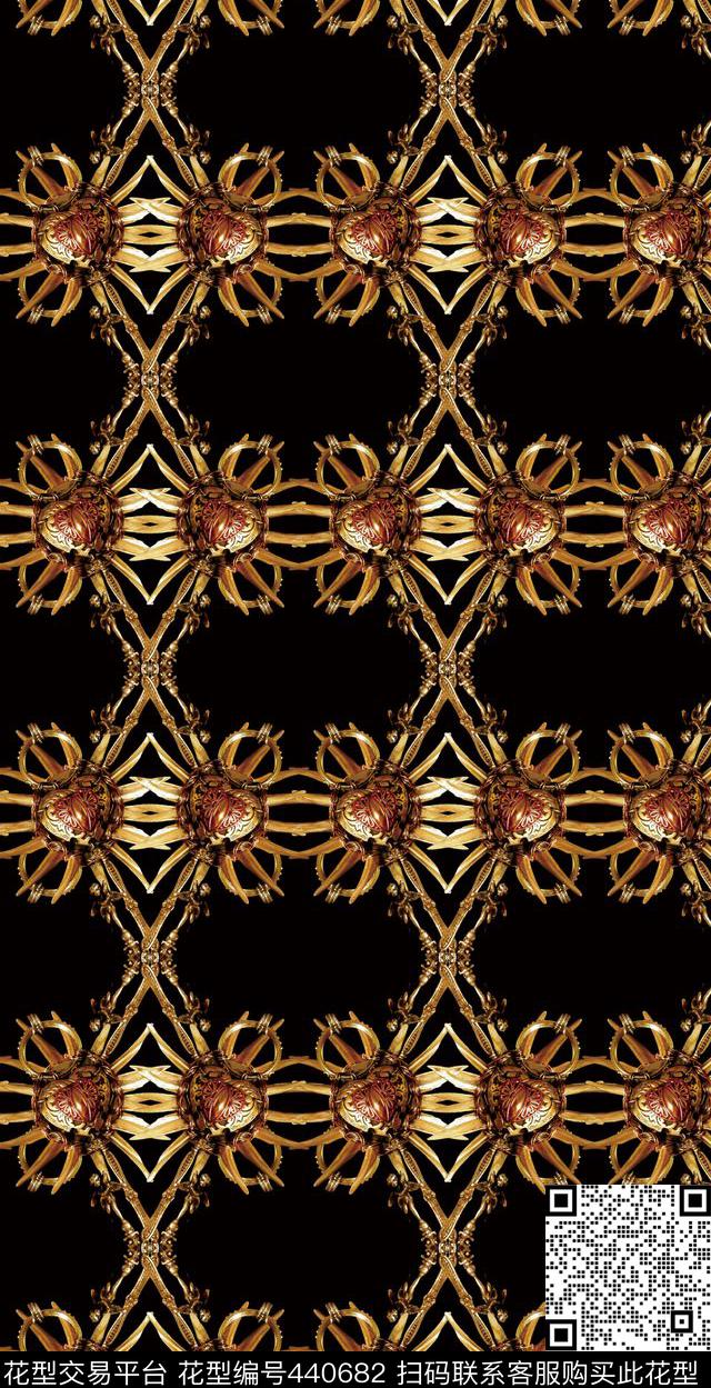 抽象几何卷草数码印花华亿平台下载（图片编号: 440682） - 瓦栏（Walan）