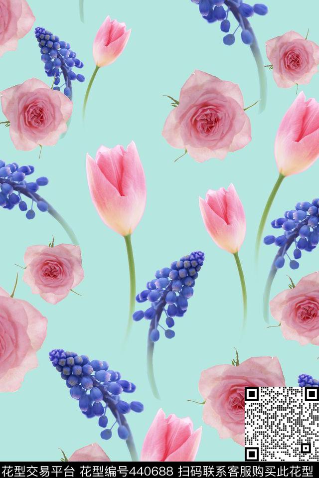 玫瑰梦幻的花卉蔷薇数码印花华亿平台下载（图片编号: 440688） - 瓦栏（Walan）