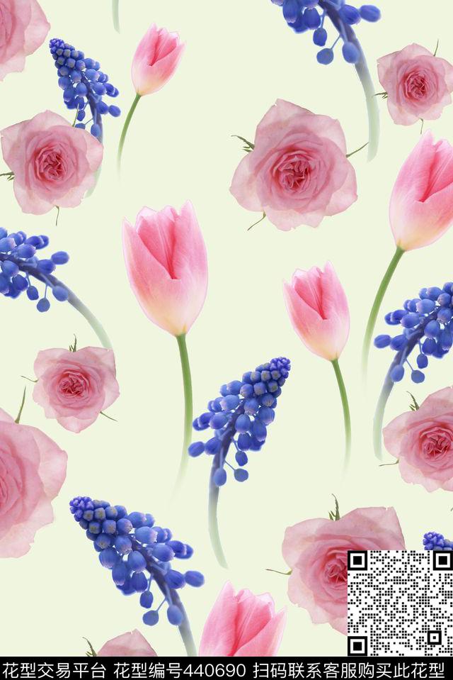 梦幻的花卉郁金香蔷薇数码印花华亿平台下载（图片编号: 440690） - 瓦栏（Walan）