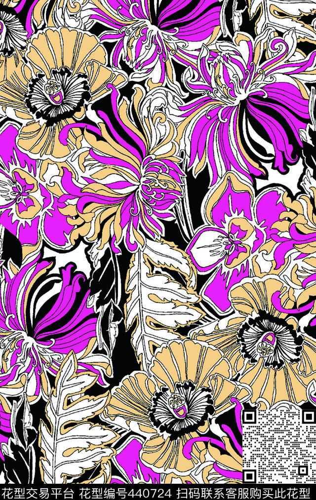 女装传统花卉矢量花传统印花华亿平台下载（图片编号: 440724） - 瓦栏（Walan）