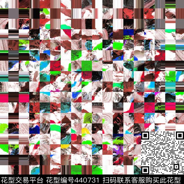 抽象彩色格子男装T恤数码印花华亿平台下载（图片编号: 440731） - 瓦栏（Walan）