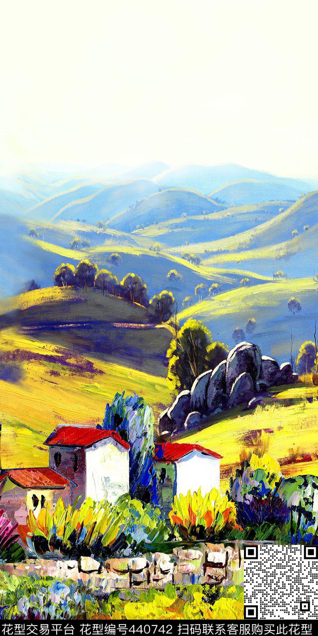 时尚油画风景数码印花华亿平台下载（图片编号: 440742） - 瓦栏（Walan）