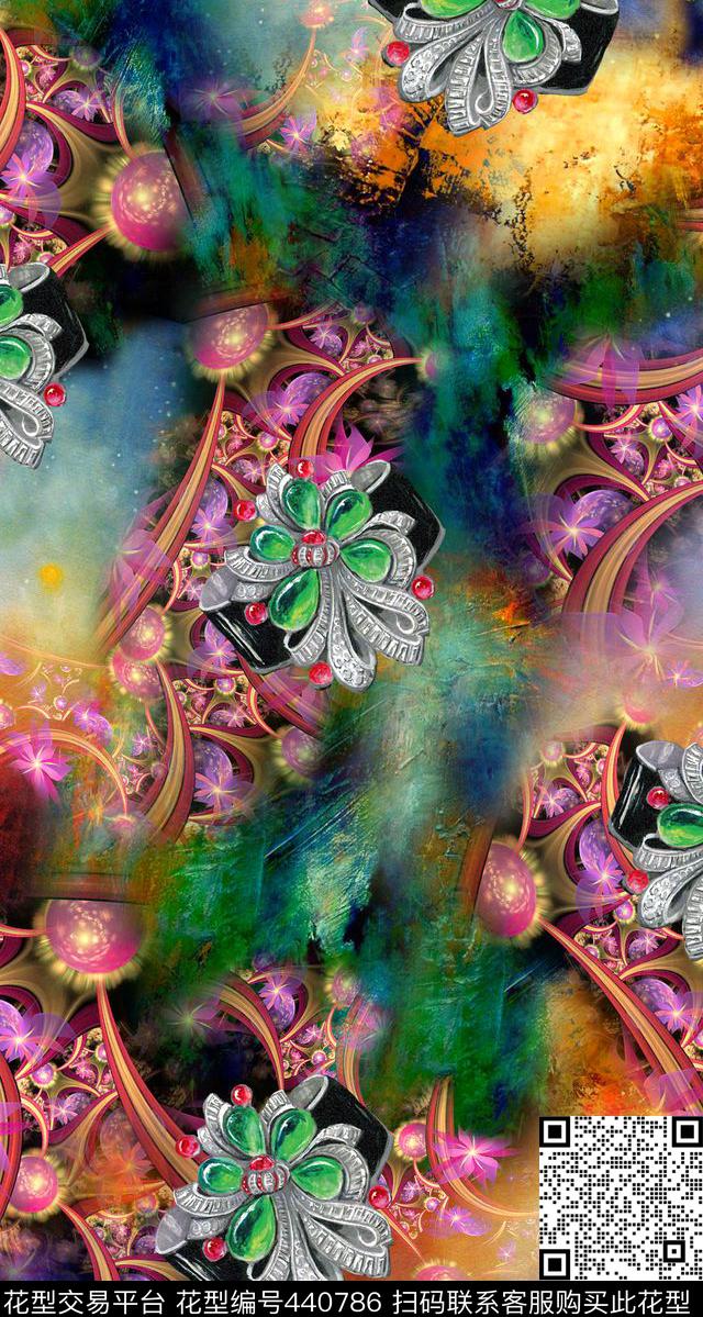手绘珠宝绚彩油画肌理数码印花华亿平台下载（图片编号: 440786） - 瓦栏（Walan）
