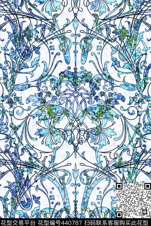 欧式花纹盘枝花数码印花华亿平台下载（图片编号: 440787） - 瓦栏（Walan）
