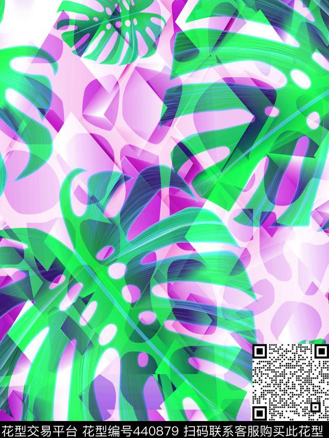 色块时尚写意叶子传统印花华亿平台下载（图片编号: 440879） - 瓦栏（Walan）