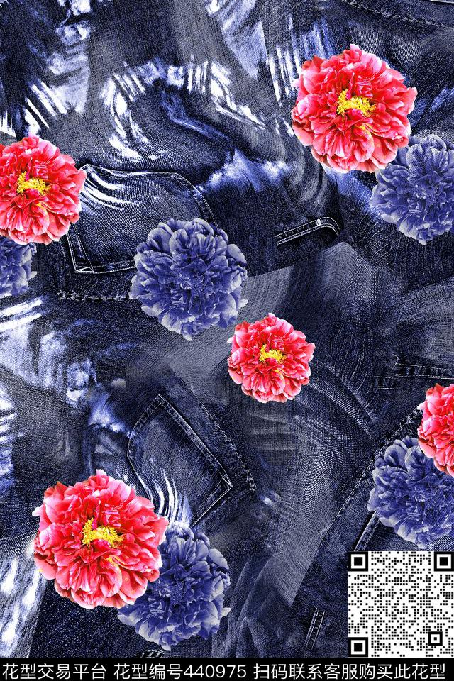 花卉牛仔数码印花华亿平台下载（图片编号: 440975） - 瓦栏（Walan）