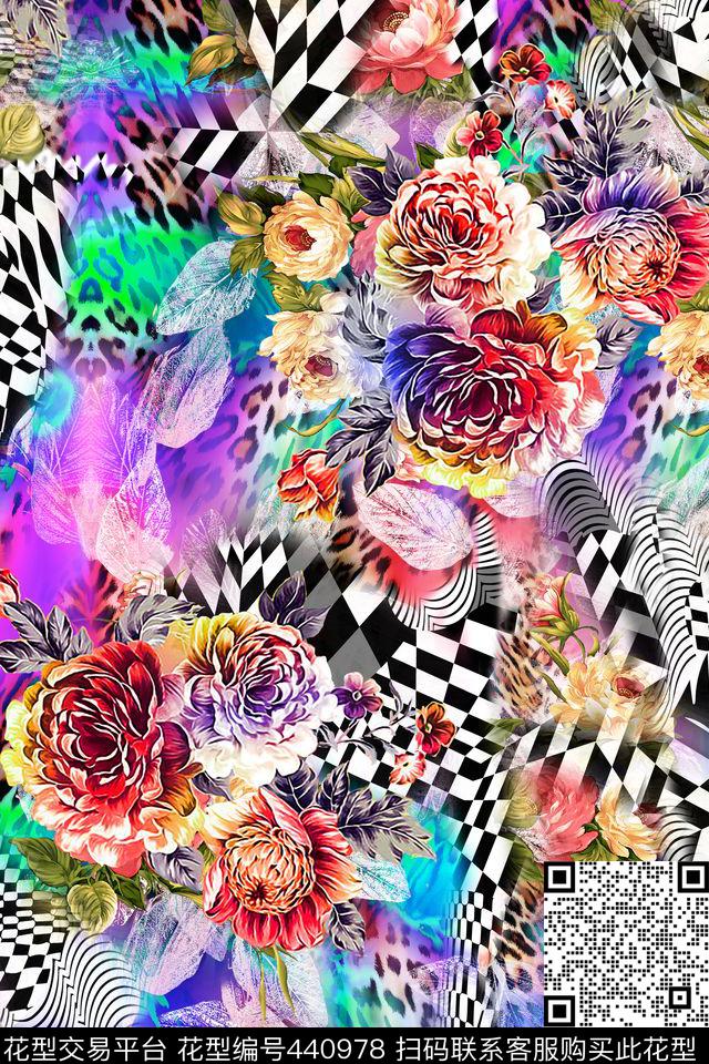 花卉几何几何纸印花数码印花华亿平台下载（图片编号: 440978） - 瓦栏（Walan）
