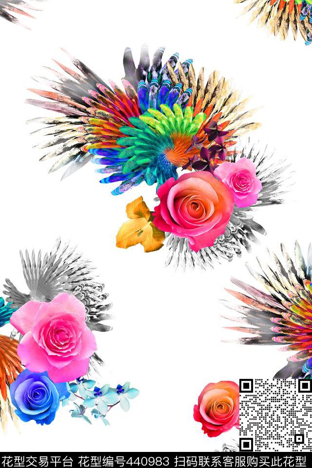 花卉羽毛数码印花华亿平台下载（图片编号: 440983） - 瓦栏（Walan）
