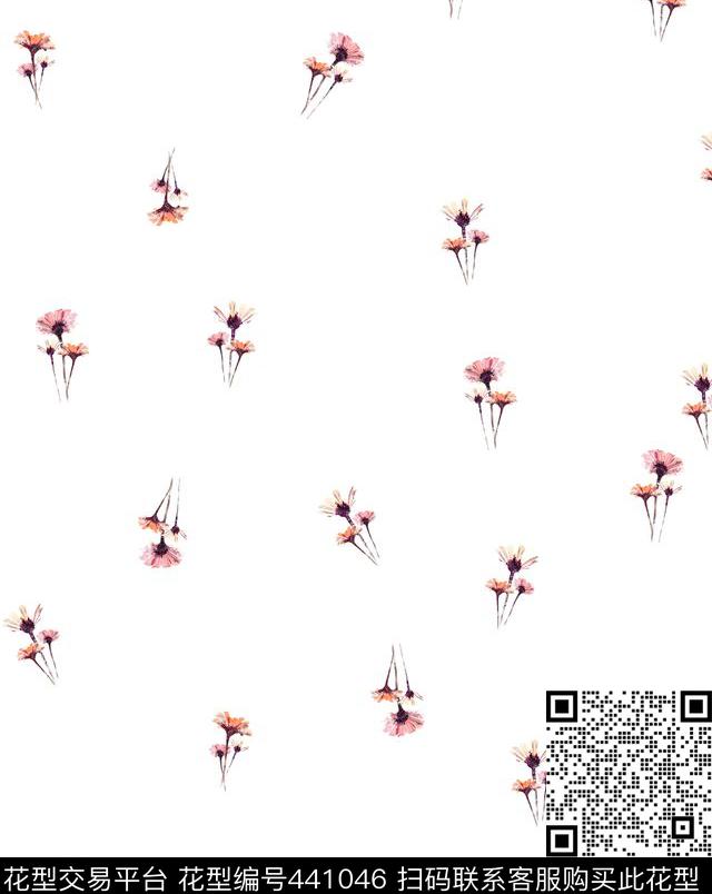 小清新乱花油墨花卉数码印花华亿平台下载（图片编号: 441046） - 瓦栏（Walan）