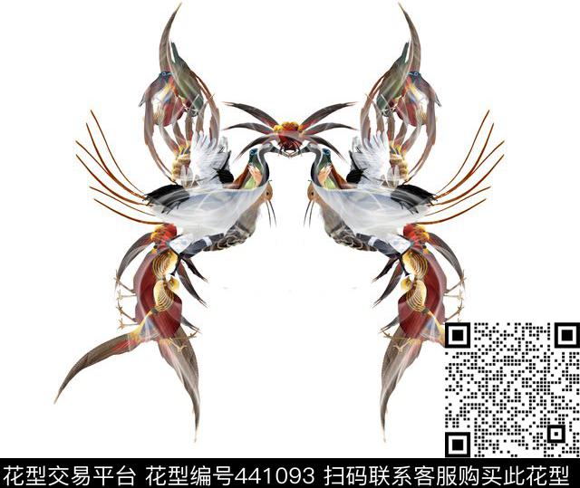 百鸟个性男女装定位花胸前独幅男装定位花数码印花华亿平台下载（图片编号: 441093） - 瓦栏（Walan）